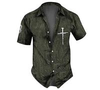 RMBLYfeiye Compression Shirt Herren Hemd Weiss Herren Kurzarm Herren Shirts Reverskragen Ethnic Druck Henley Shirt Knopfleiste Totenkopf Shirt Trachtenhemd Herren Polohemd (Armeegrün, 4XL)