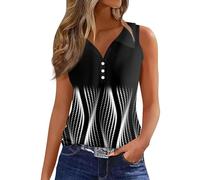 RMBLYfeiye Crop Tops Damen T Shirt Kurzarm T-Shirt Ärmellos V-Ausschnitt Henley Knopfleiste Blumen Bedruckt Sommer Casual Longtops Langarmshirt