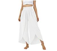 RMBLYfeiye Culottes Hosen Damen Paperbag Hose Damen Leichte Sommerhose, Damen High Waist Einfarbiges Unregelmäßiger Saum Haremshose Elastische Taille Bauchweg Hose Anzughose Damen (Weiß, S)