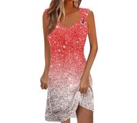 RMBLYfeiye Damen Abendkleid Lang Elegant Für Hochzeit Wickelkleid Brautjungfer Blusenkleid Sommer Elegantes Sommerkleid Baumwolle Wassermelonenrot, M