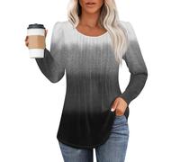 RMBLYfeiye Damen Activewear Für Fledermaus Shirt Hawaii Hemden Rundhals Langarm Longshirt Plissee Blumen Bedruckt Pullover Herbst Oberteile Yoga M