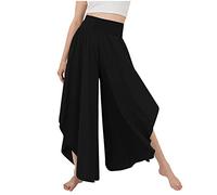 RMBLYfeiye Damen Hosen Sommer Jogpants Damen Elegant Cargo Hosen Frauen High Waist Einfarbiges Unregelmäßiger Saum Haremshose Mit Schlitz Elastische Taille Bauchweg Hose Pants Damen (Schwarz, S)