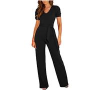 RMBLYfeiye Damen Kurzarm Lang Jumpsuit Elegant Overall Jumpsuits O-Ausschnitt Playsuit Romper Hosenanzug Mit Gürtel Hosenanzug Festlich Hochzeit Jumpsuit Elegant Hochzeit Gast Overall Sommer