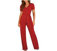 RMBLYfeiye Damen Kurzarm Lang Jumpsuit Elegant Overall Jumpsuits O-Ausschnitt Playsuit Romper Hosenanzug Mit Gürtel Hosenanzug Festlich Hochzeit Jumpsuit Elegant Hochzeit Gast Overall Sommer