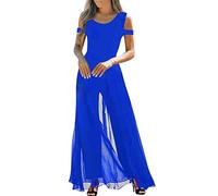 RMBLYfeiye Damen Kurzarm Lang Jumpsuit Elegant Overall Jumpsuits O-Ausschnitt Playsuit Romper Hosenanzug Mit Gürtel Hosenanzug Festlich Hochzeit Jumpsuit Elegant Hochzeit Gast Overall Sommer