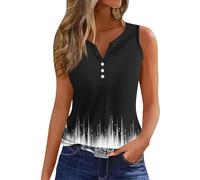 RMBLYfeiye Damen Oversize Shirt Elegant Opus Bluse V-Ausschnitt Blumen Bedruckt Henley Tops Ärmellos Sommer Sportoberteile Frauen