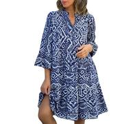 RMBLYfeiye Damen Sommerkleid Leicht Und Luftig Abendkleid Lang Camisole Kleid Vintage Blumen Bedruckt 3/4 Arm Locker Boho Oskars