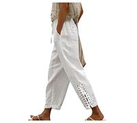 RMBLYfeiye Damen Sporthose Lang Weisse Hosen Damen Jeans Hose Damen Einfarbiges High Waist 7/8 Hosen Mit Taschen Elastische Taille Tunnelzug Business Hose Hosen Damen