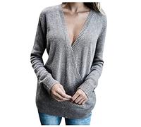 RMBLYfeiye Damen Sweater Pullover Pulli Langarm Casual Sexy V-Ausschnitt Pullover Sweatshirt Oversize Loose Lange Ärmel Stricken Oberteil Tops