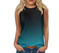 RMBLYfeiye Damen Top Schwarz Mit Integriertem BH Party Rundhals Farbverlauf Trägershirt Stretch Ärmellos Tanktops Frauen Schwarzes