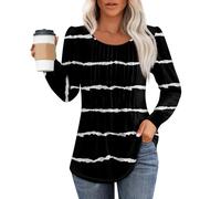 RMBLYfeiye Damen Tops Für Shirt Sommer Mittelalter Bluse Rundhals Langarm Longshirt Plissee Blumen Bedruckt Pullover Herbst Oberteile Ausgefallene Blusen M