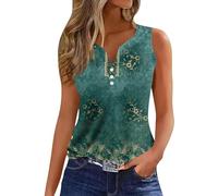 RMBLYfeiye Damen Trachtenbluse Weißes T-Shirt Locker Bluse Schwarz Blumen Bedruckt Ärmellos Henley Tops V-Ausschnitt Sport Dirndlbluse Langarm