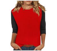 RMBLYfeiye Dirndlbluse Langarm Longbluse Damen Lässig Für Leggings Y2K Tshirt Rundhals Raglan Dreiviertelarm Shirt Basic Sweatshirt Klassisch Sport Shirt Ausgefallene Oberteile Leinenbluse (Rot, 3XL)