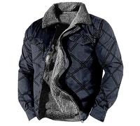 RMBLYfeiye Gefütterte Jacke Herren Revers Vintage Druck Fleecejacke Mit Taschen Fleece Futter Thermo Winterjacke Reißverschluss Decken Hybrid Casual Holzfäller Outdoor Für Männer