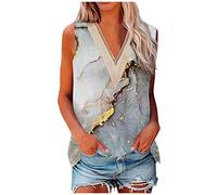 RMBLYfeiye Glitzer Oberteile Damen V-Ausschnitt Blumen Bedruckt Tank Top Sommer Oberteile Tunika Oversize Shirt Ärmellos Pailletten Patchwork Party Tops Elegant Boho Top