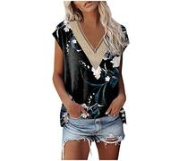 RMBLYfeiye Glitzer Oberteile Damen V-Ausschnitt Geblümt Druck Tank Top Sommer Oberteile Tunika Oversize Shirt Ärmellos Pailletten Patchwork Party Tops Elegant Boho Top