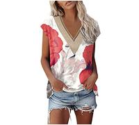 RMBLYfeiye Glitzer Oberteile Damen V-Ausschnitt Geblümt Druck Tank Top Sommer Oberteile Tunika Oversize Shirt Ärmellos Pailletten Patchwork Party Tops Elegant Boho Top
