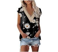 RMBLYfeiye Glitzer Oberteile Damen V-Ausschnitt Rose Druck Tank Top Sommer Oberteile Tunika Oversize Shirt Ärmellos Pailletten Patchwork Party Tops Elegant Boho Top