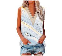 RMBLYfeiye Glitzer Oberteile Damen V-Ausschnitt Tie Dye Tank Top Sommer Oberteile Tunika Oversize Shirt Ärmellos Pailletten Patchwork Party Tops Elegant Boho Top
