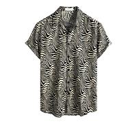 RMBLYfeiye Gym Shirt Herren Hemd Herren Sommer T-Shirt Herren Stehkragen Paisley Druck Knopfleiste Sommerhemd Locker Freizeithemd Kurzarm Klassisch Strandhemd T-Shirt Weiß (Zebra, L)