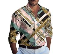 RMBLYfeiye Hawaiihemd Herren Revers Neon Druck Strandhemd Langarm Knopfleiste Bequem Bügelfrei Hemd Für Männer Vatertag T Shirt Weich Arbeitshemd Basic Pilotenhemd Langarmshirt