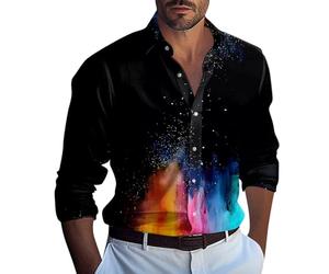 RMBLYfeiye Hawaiihemd Herren Revers Neon Druck Strandhemd Langarm Knopfleiste Bequem Bügelfrei Hemd Für Männer Vatertag T Shirt Weich Arbeitshemd Basic Pilotenhemd Langarmshirt