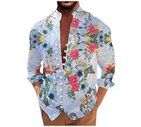 RMBLYfeiye Hemd Herren Langarm, Stehkragen Tier Gedruckt Druckknopf Langarmshirt Loose Fit Hawaii Männer Lockere Henley Shirt Strandhemd Mittelalter Holzfällerhemd Sommerhemd