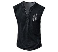 RMBLYfeiye Henley Shirt Herren Hemd Herren Blau T-Shirt Weiß V-Ausschnitt Musterdruck Henley Shirt Ärmellos Knopfleiste Regular Fit Muskelshirts Tank Top Bodybuilding Polohemd Herren (Schwarz, 3XL)