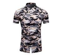 RMBLYfeiye Henley Shirt Herren Kostüm Hawaii Herren Sport Herren Reverskragen Camouflage Druck Knopfleiste Militär Hemd Regular Fit Strandhemd Laufshirt Herren (Light Gray, M)