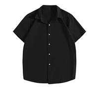 RMBLYfeiye Herren Shirt Langarm Hemd Kurzarm Herren Langarmshirt Herren Reverskragen Einfarbig Knopfleiste Sommerhemd Lockere Passform Freizeithemd T Shirt Weiß (Schwarz, L)