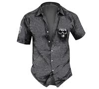 RMBLYfeiye Herren T-Shirt Extra Lang Herren Hemd Schwarz Longshirt Herren Reverskragen Ethnic Druck Henley Shirt Knopfleiste Totenkopf Shirt Trachtenhemd Longsleeve Herren (Grau, XXL)