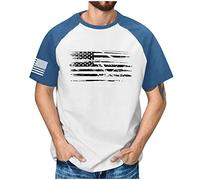 RMBLYfeiye Herren T Shirt Schwarz Herren Hemd Kurzarm Weiß Haweihemd Rundhals Flagge Drucken Raglanärmel Muskelshirt Slim Fit Sommer T Shirt Kurzarm 4Th of July T Shirt Poloshirt Herren (Blau, 3XL)