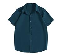 RMBLYfeiye Herren T- Shirts Herren Hemd Slim Fit Langarm Cowboy Hemd Reverskragen Einfarbig Knopfleiste Sommerhemd Lockere Passform Freizeithemd Funktionsshirt (Marine, XXL)