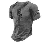 RMBLYfeiye Herren Tshirt Hawaii Hemd Baumwolle Herren Poloshirts V-Ausschnitt Einfarbiges Kordelzug Retro Henley Shirt Tailliert Muskelshirts Kurzarm Tactical Shirts Poloshirt