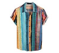 RMBLYfeiye Herren Tshirt Set Hemd Herren Weiss Polohemd Herren Stehkragen Paisley Druck Knopfleiste Sommerhemd Locker Freizeithemd Kurzarm Klassisch Strandhemd Poloshirt Schwarz (Mehrfarbig, L)