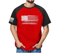 RMBLYfeiye Herren Tshirt Set Herren Hemd Langarm 4XL T Shirt Rundhals Flagge Drucken Raglanärmel Muskelshirt Slim Fit Sommer T Shirt Kurzarm Uncle Sam T Shirt Sport Herren (Rot, S)