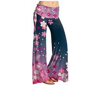 RMBLYfeiye Hose Damen Elegant Cargohose Damen Baggy Hosen Damen Stretch High Waist Blumen Bedruckt Palazzo Hose Elastische Taille Yoga Hose Stretch Freizeithose Freizeithose Damen (Rosa, L)