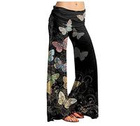 RMBLYfeiye Hose Damen Elegant Kurze Hosen Damen Cargo Hosen Frauen Paperbag Waist Blumen Bedruckt Palazzo Hose Elastische Taille Yoga Hose Stretch Freizeithose Anzughose Damen (Schwarz, M)