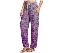 RMBLYfeiye Hose Damen Elegant Stoffhose Damen Elegant Hose Damen Elegant High Waist Elastische Taille Weites Bein Freizeithose Mit Taschen Tunnelzug Stretch Jogginghose Regenhose Damen (Lila, L)