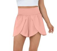 RMBLYfeiye Hose Mit Seitentaschen Damen Stoffhosen Für Damen Sommerhosen Damen Leicht Und Luftig Paperbag Waist Einfarbiges Yoga Shorts Stretch High Waist Bauchweg Hose Freizeithose Damen (Rosa, M)