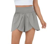 RMBLYfeiye Hose Mit Weitem Bein Damen Kargo Hosen Frauen Sporthose Damen Kurz Paperbag Waist Einfarbiges Yoga Shorts Stretch High Waist Bauchweg Hose Schnittschutzhose (Grau, XXL)