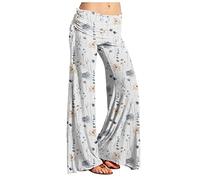 RMBLYfeiye Hosen Damen High Waist Jogpants Damen Elegant Kleid Mit Hose Drunter High Waist Geblümt Bedruckt Palazzo Hose Elastische Taille Yoga Hose Stretch Freizeithose Schlupfhose Damen (Weiß, 3XL)