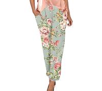 RMBLYfeiye Hosen Für Frauen Outdoor Damen Schwarze Hose Stretch Elastische Taille Retro Blumen Bedruckt Caprihose Mit Taschen Locker Boho Straight Leg Haremshose