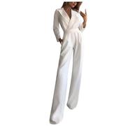 RMBLYfeiye Hosenanzug Damen Festlich Elegant Kleid Sommer Frauen Kleidung Einfarbiges V-Ausschnitt Hohe Taille Hochzeit Langarm Romper
