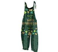 RMBLYfeiye Hosenanzug Damen Onesie Kuschelig Overall Schwarz Kleeblatt Druck St Patricks Day Kostüm Spaghetti Jumpsuit Wide Leg Playsuit Ärmelloser Latzhose Blau