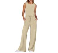 RMBLYfeiye Jumpsuit Damen Elegant Hosenanzug Festliche Kleidung Hochzeit Gast Einfarbiges Rundhals Ärmelloser Lang Tunnelzug Overall Mit Taschen Playsuits