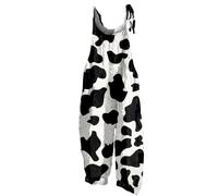 RMBLYfeiye Jumpsuit Damen Lang Kuhdruck Kuschelig Spaghetti Mit Taschen Rückenfrei Latzhose Ärmelloser Romper Racerback Onesie Wide Leg Casual Trainingsanzüge