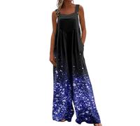 RMBLYfeiye Jumpsuit Damen Lang Quadratischer Hals Schmetterlingsdruck Mit Taschen Ärmelloser Overall Spaghetti Onesie Große Größen Playsuit Racerback Strampler Wide Leg Romper Casual Harem
