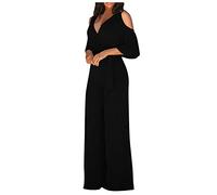 RMBLYfeiye Jumpsuit Damen Lang Rundhals Schulterfrei Jumpsuit Elegant Für Hochzeit Hohe Taille Mesh Cover Jumpsuit Mit Geradem Bein Hosenanzug Damen Business Hosenanzug Damen Festlich Hochzeit