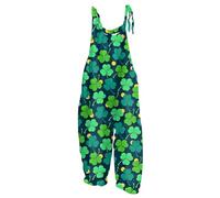 RMBLYfeiye Jumpsuit Damen Sommer Einweg Overall Festlich Kleeblatt Druck St Patricks Day Kostüm Kuschelig Ärmelloser Romper Racerback Latzhose Rückenfrei Turquoise Xxl